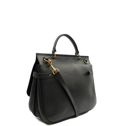 Mulberry Top Handle Amberley Satchel in Black, Calfskin Leather — Side View