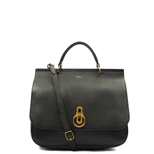 Mulberry Top Handle Amberley Satchel in Black, Calfskin Leather — Front View