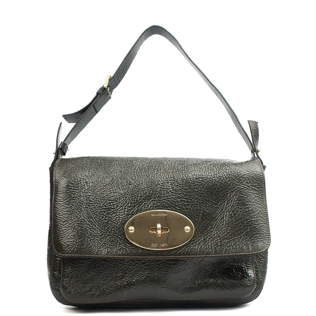 Mulberry Satchel Bayswater - Oversized Clutch in Grey, Patent Leather — Front View