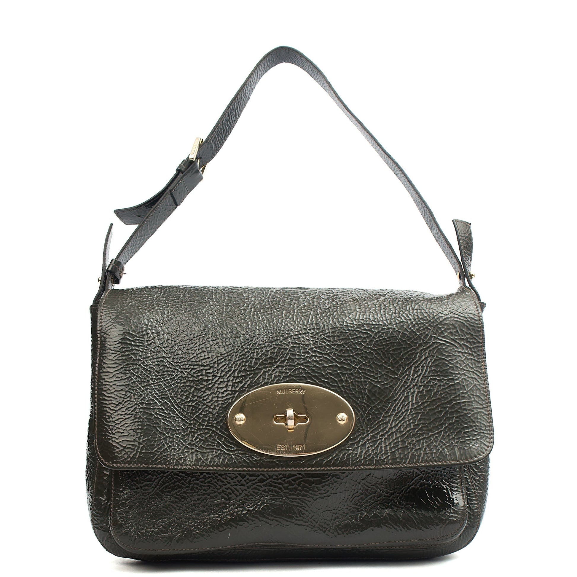 Mulberry Satchel Bayswater - Oversized Clutch in Grey, Patent Leather — Front View