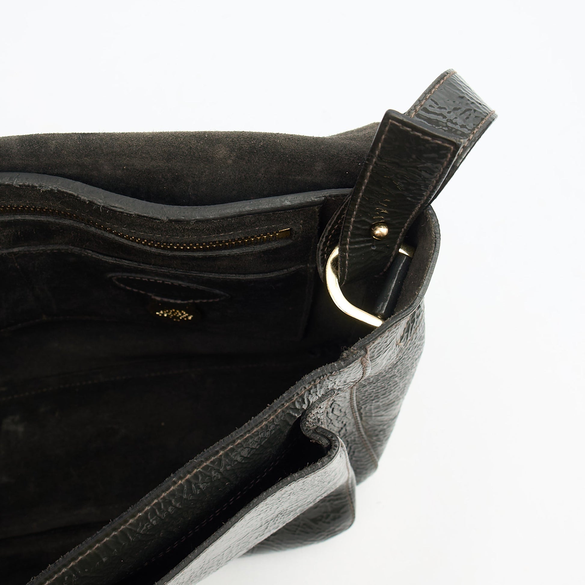 Mulberry Satchel Bayswater - Oversized Clutch in Grey, Patent Leather — Detail View