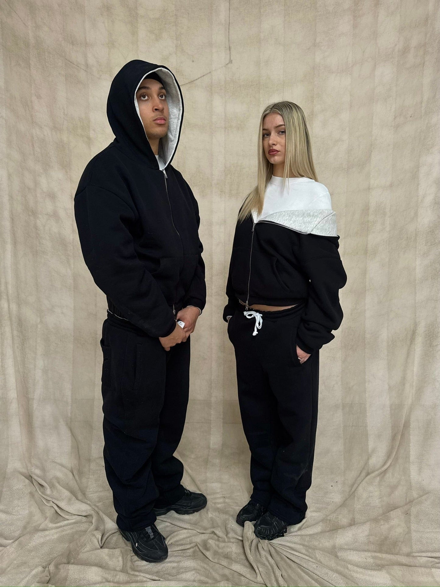 KAIZEN MARKET GREY/BLACK REVERSIBLE ZIP HOODIE — XS — Detail View