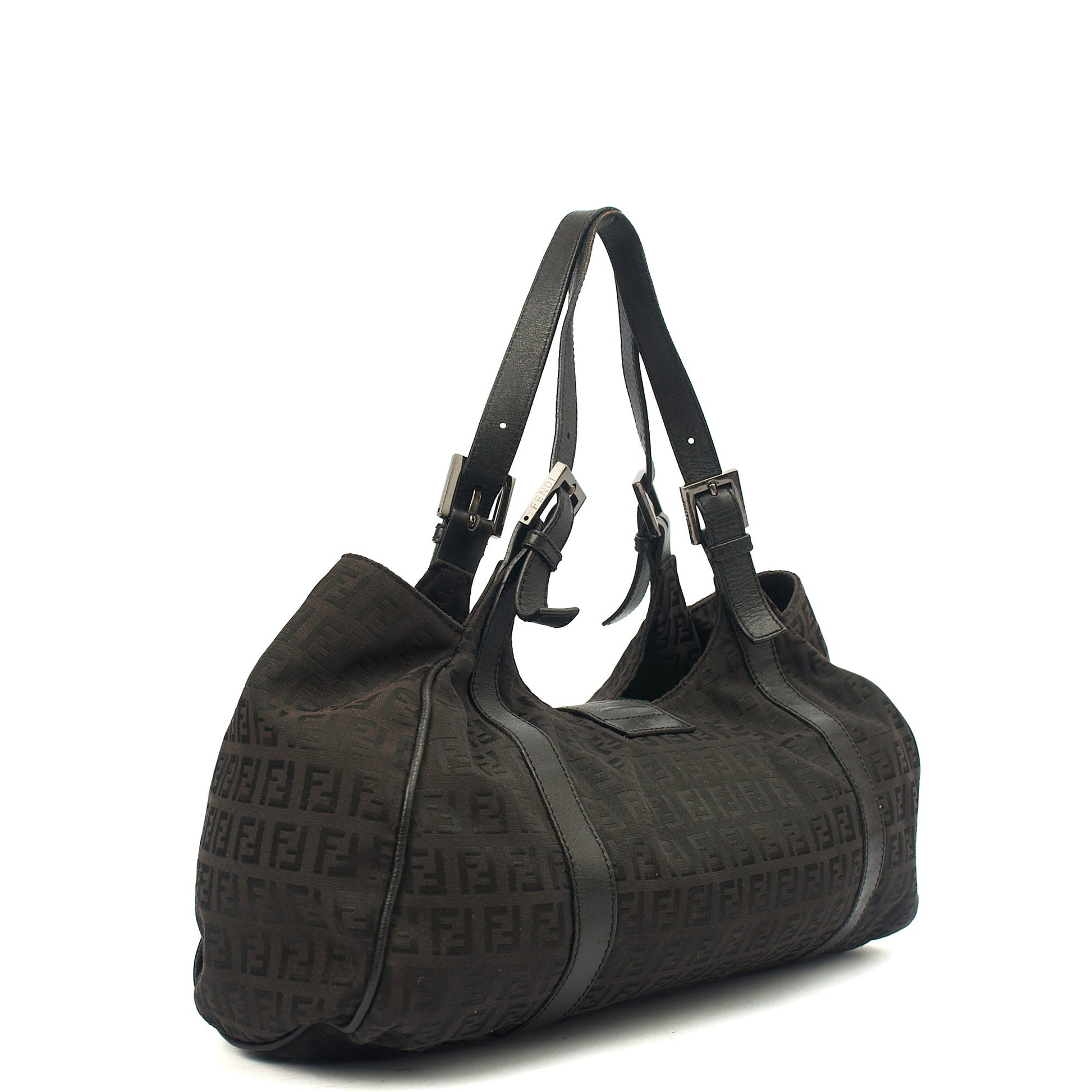 Fendi Shoulder Bag Zucca Tote in Black, Fabric — Side View
