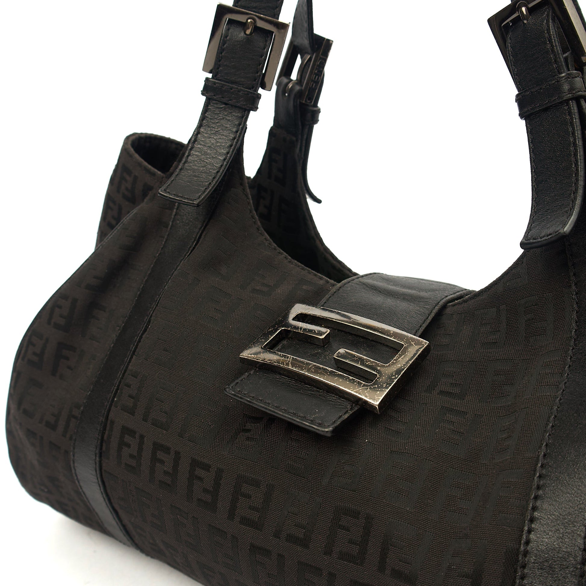 Fendi Shoulder Bag Zucca Tote in Black, Fabric — Lifestyle View