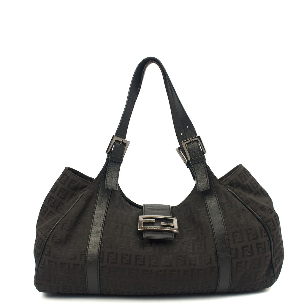 Fendi Shoulder Bag Zucca Tote in Black, Fabric — Front View