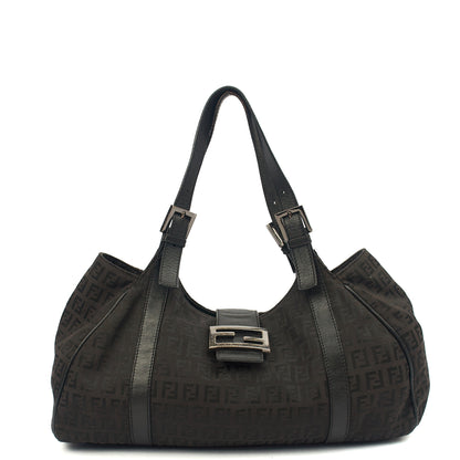 Fendi Shoulder Bag Zucca Tote in Black, Fabric — Front View