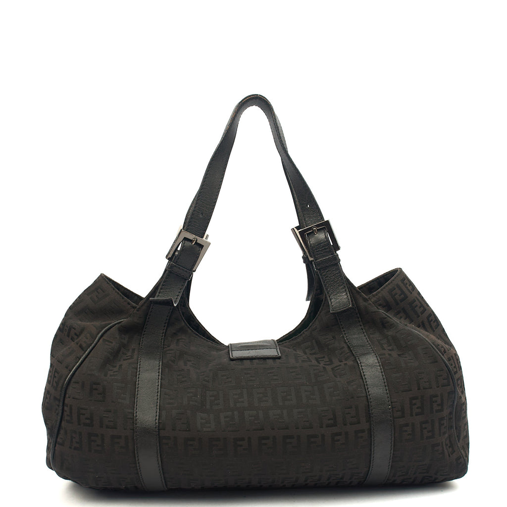 Fendi Shoulder Bag Zucca Tote in Black, Fabric — Back View