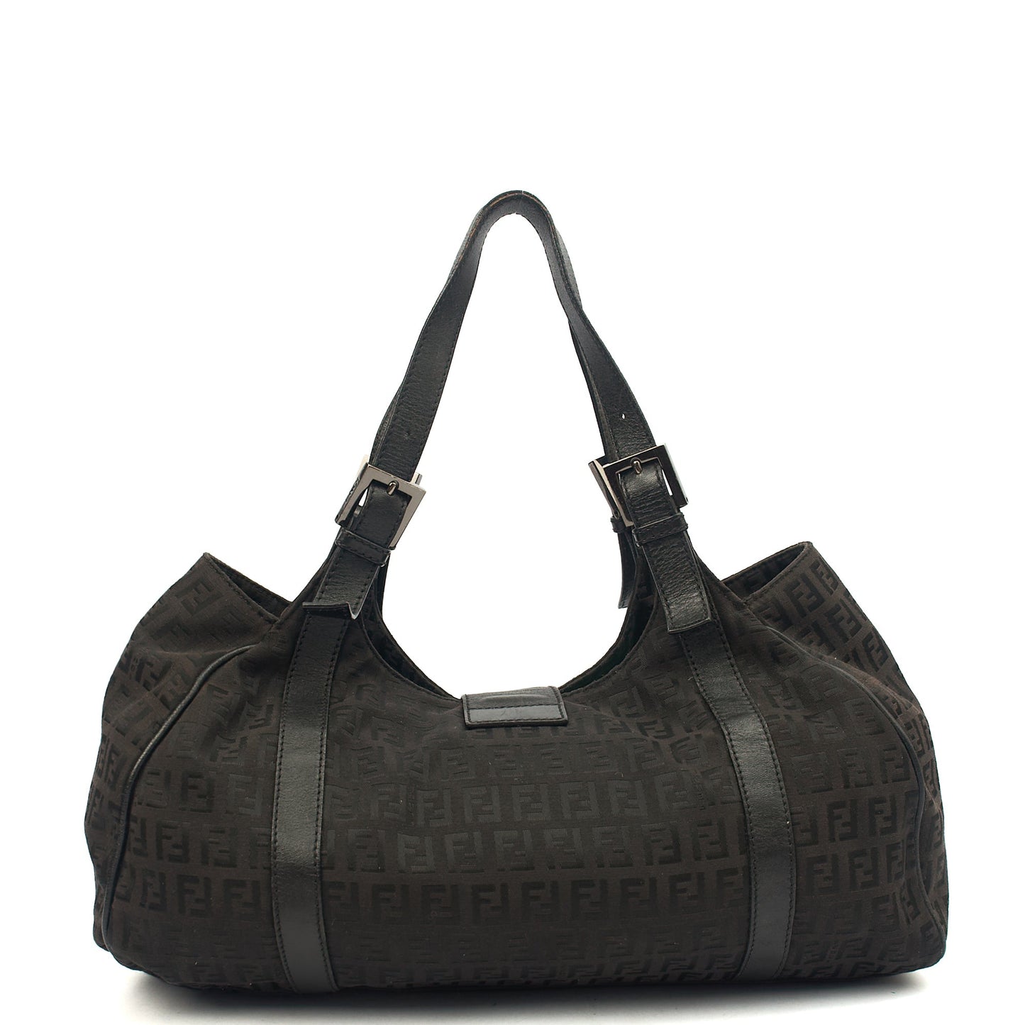 Fendi Shoulder Bag Zucca Tote in Black, Fabric — Back View