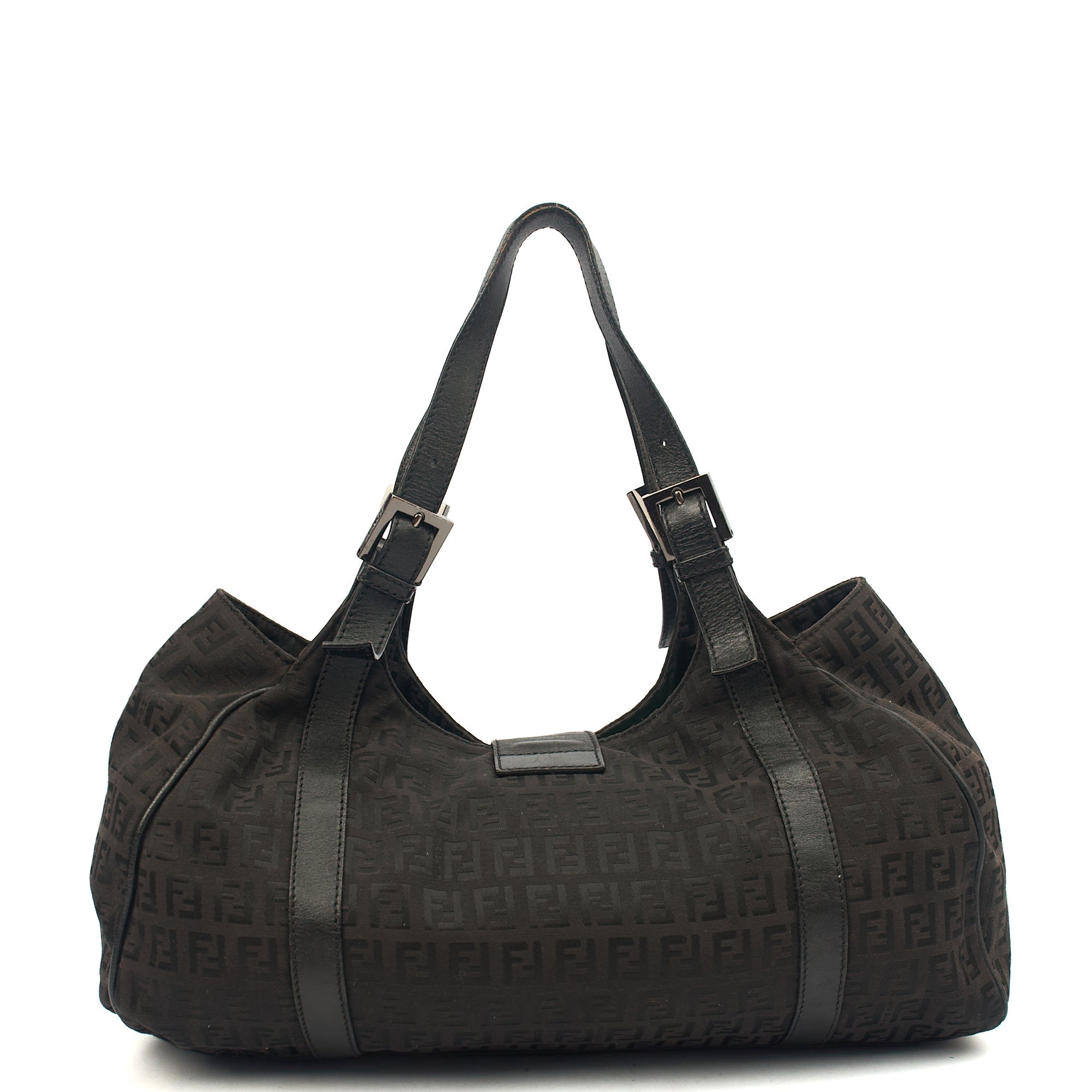 Fendi Shoulder Bag Zucca Tote in Black, Fabric — Back View