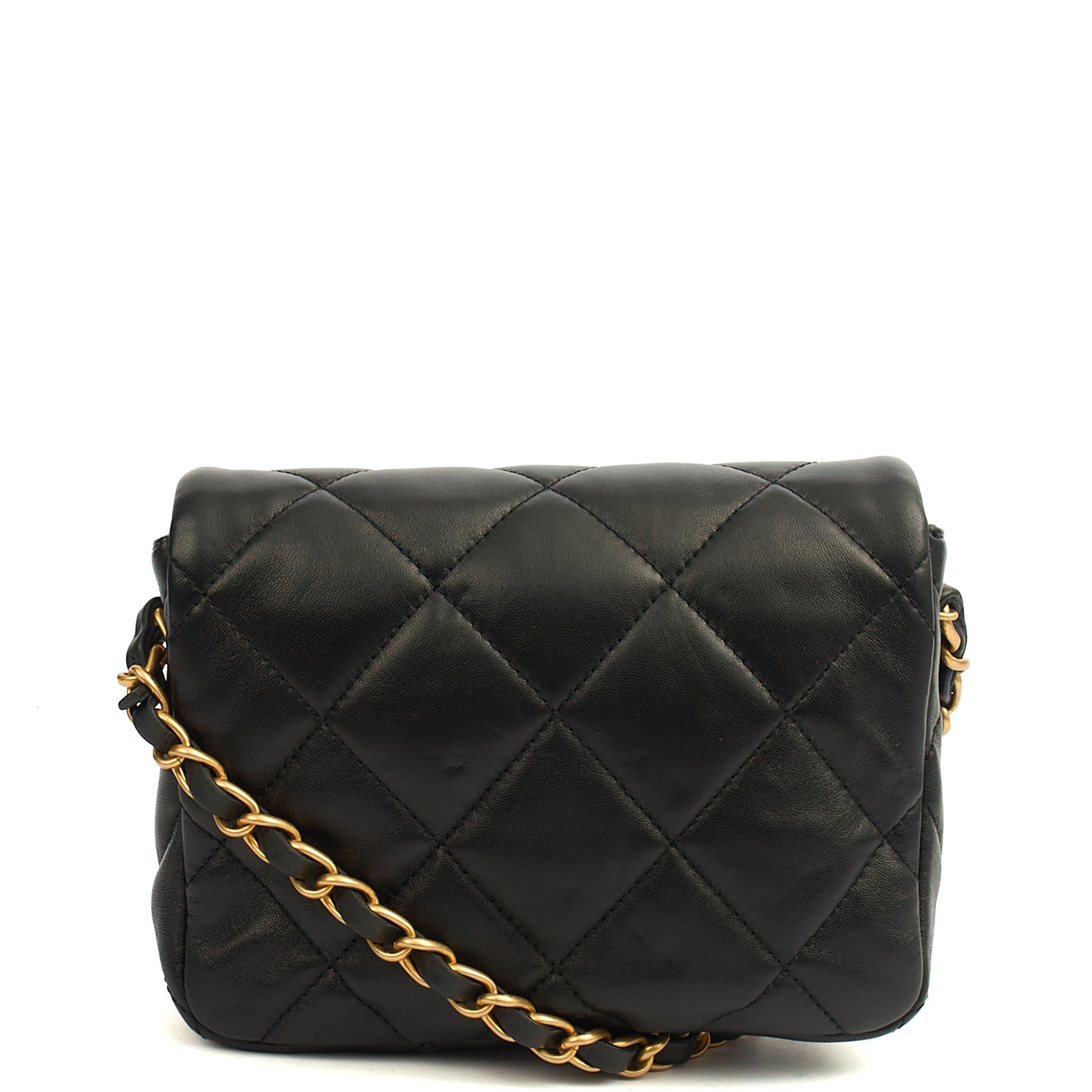 Chanel Cross Body Round Crossbody in Black, Lambskin Leather — Top View