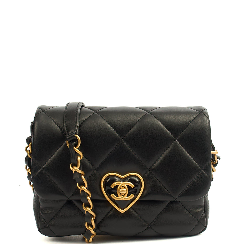 Chanel Cross Body Round Crossbody in Black, Lambskin Leather — Front View