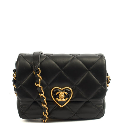 Chanel Cross Body Round Crossbody in Black, Lambskin Leather — Front View
