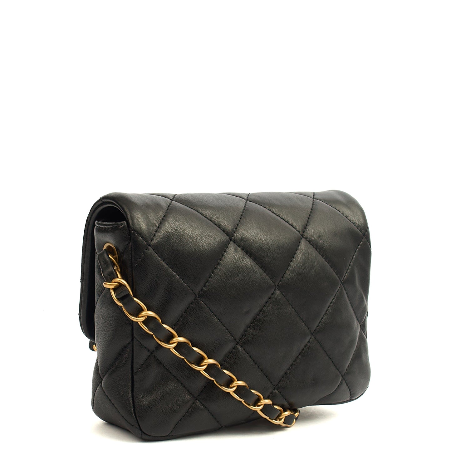 Chanel Cross Body Round Crossbody in Black, Lambskin Leather — Back View