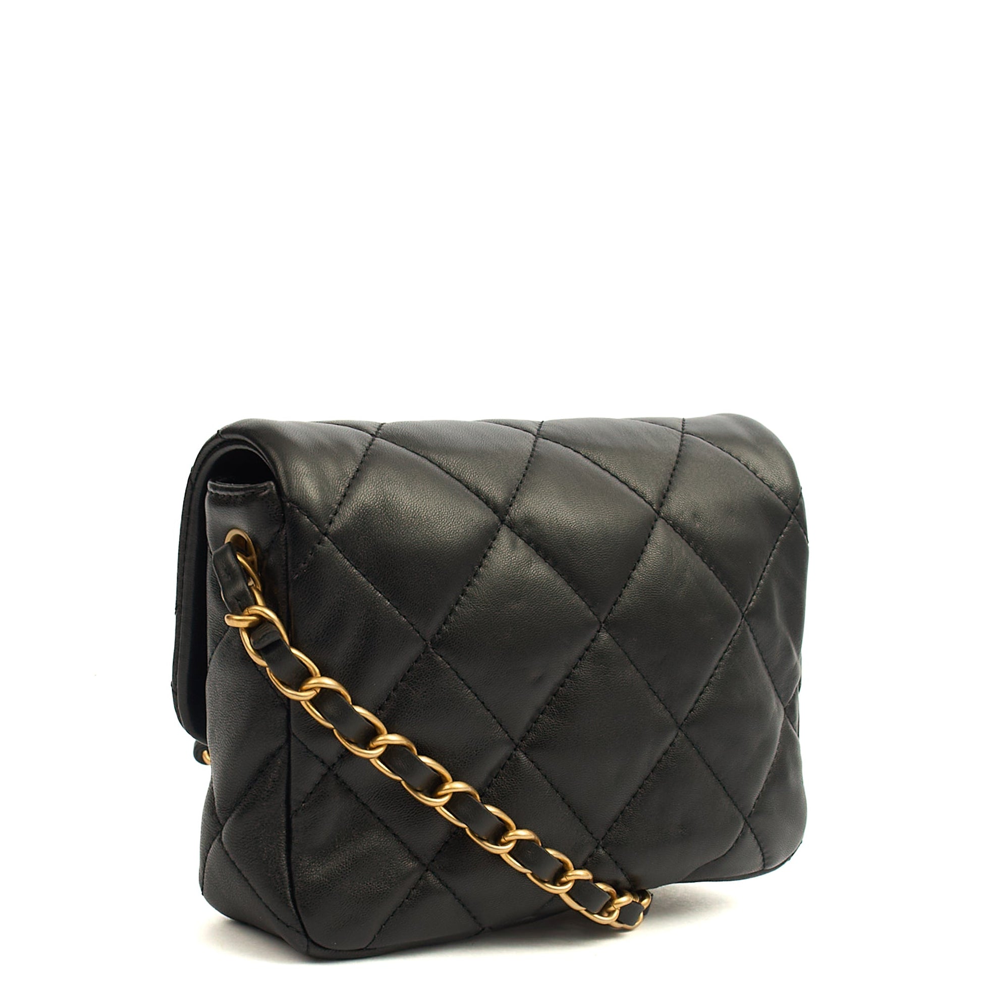 Chanel Cross Body Round Crossbody in Black, Lambskin Leather — Back View