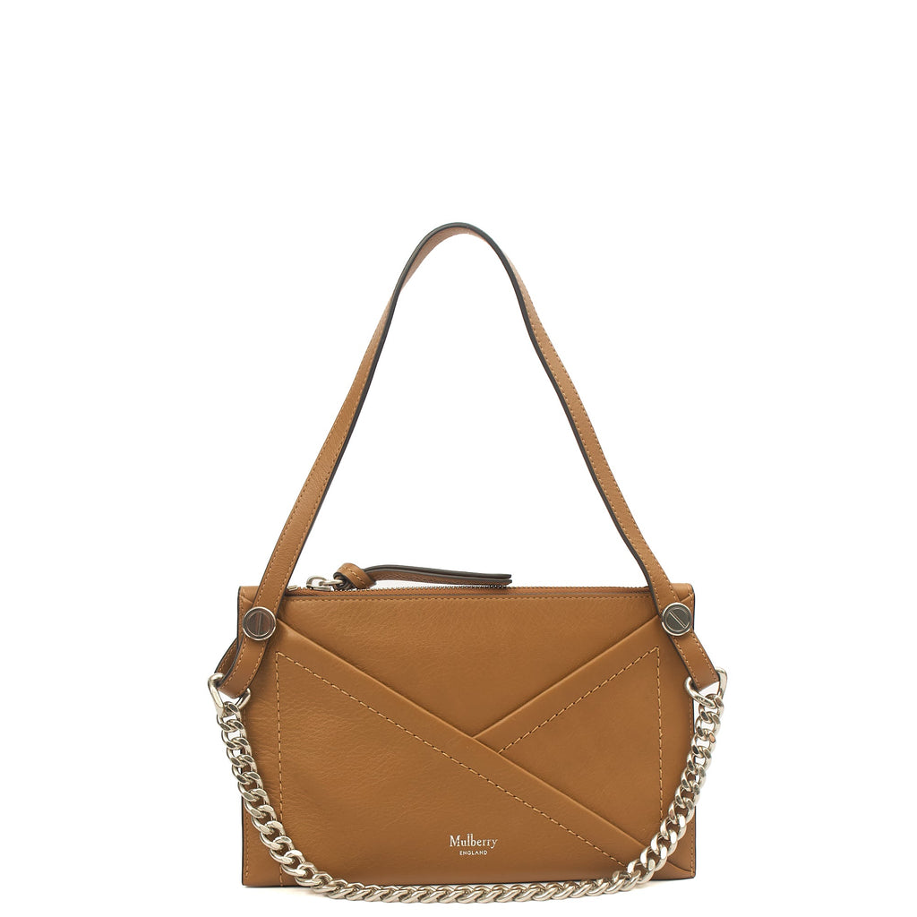 Mulberry Shoulder Bag M Zipped Pouch in Brown, Leather — Front View