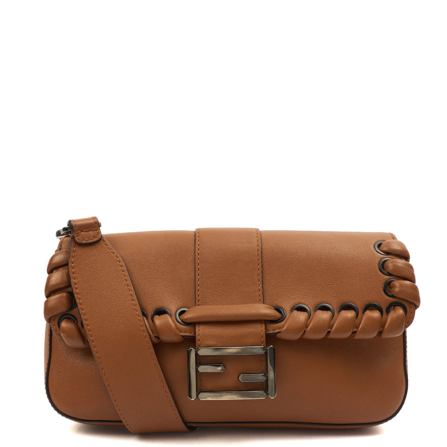 Fendi Shoulder Bag Baguette in Brown, Leather — Front View