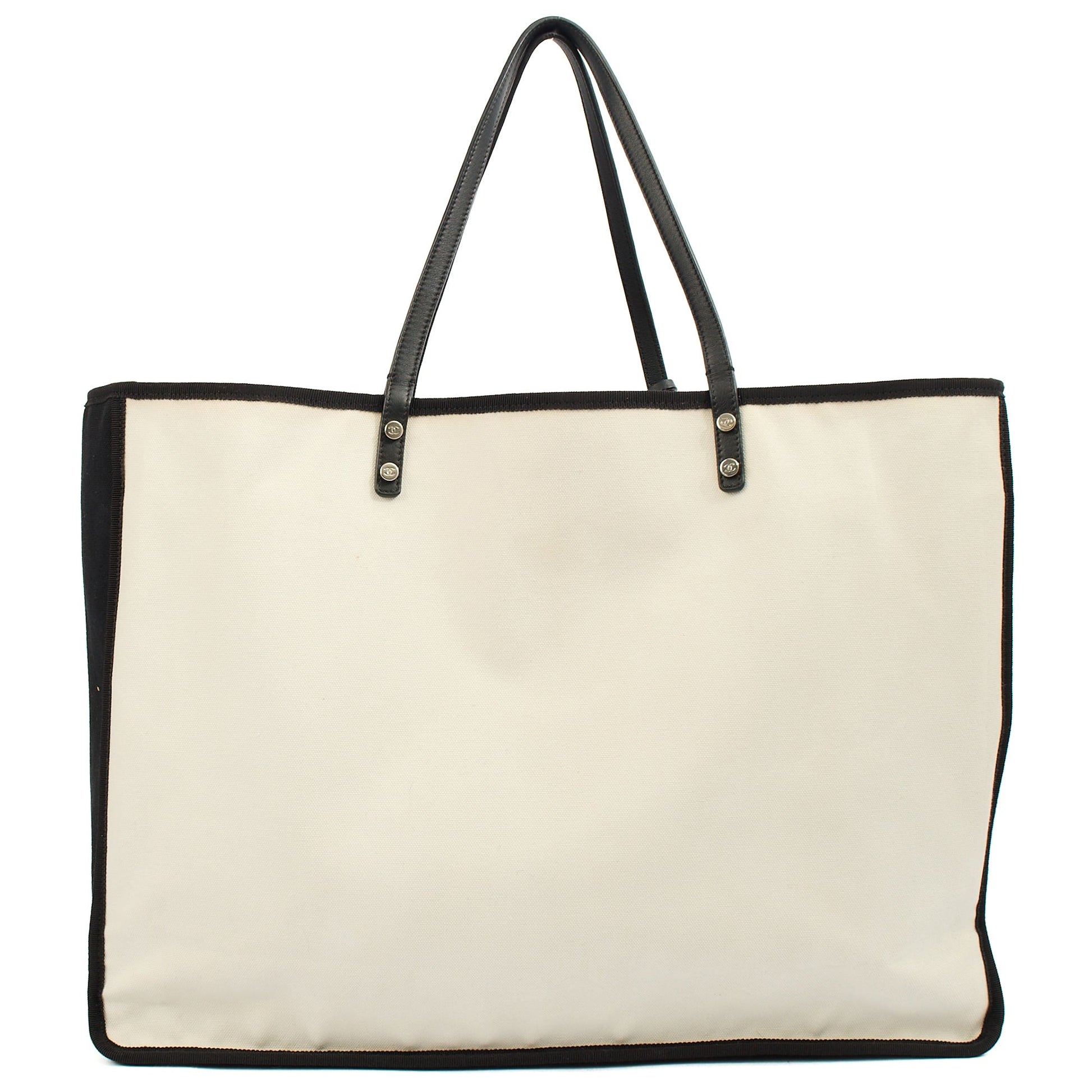 Chanel Tote Ladies First Shopping Tote in White, Canvas — Detail View