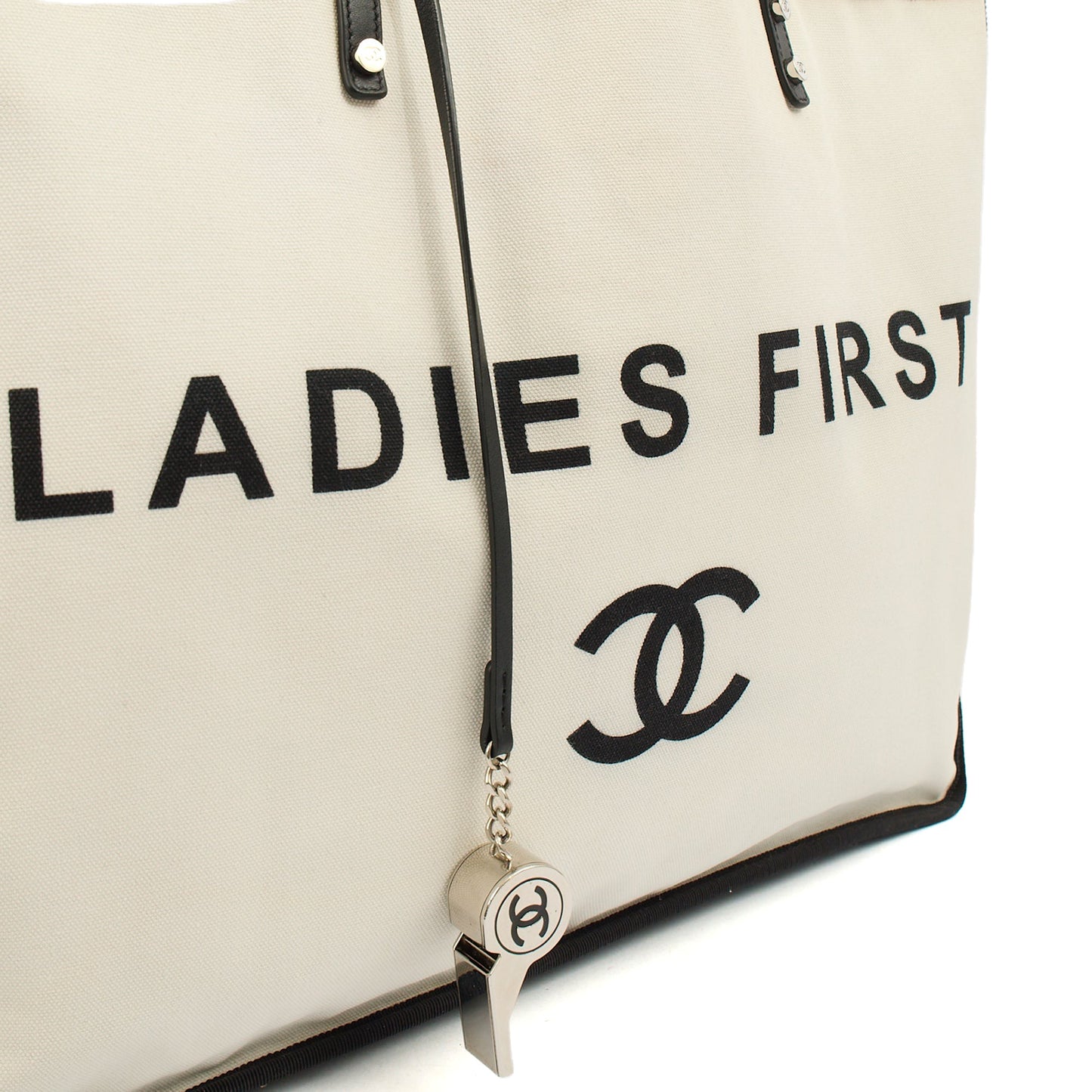 Chanel Tote Ladies First Shopping Tote in White, Canvas — Alternate View 9