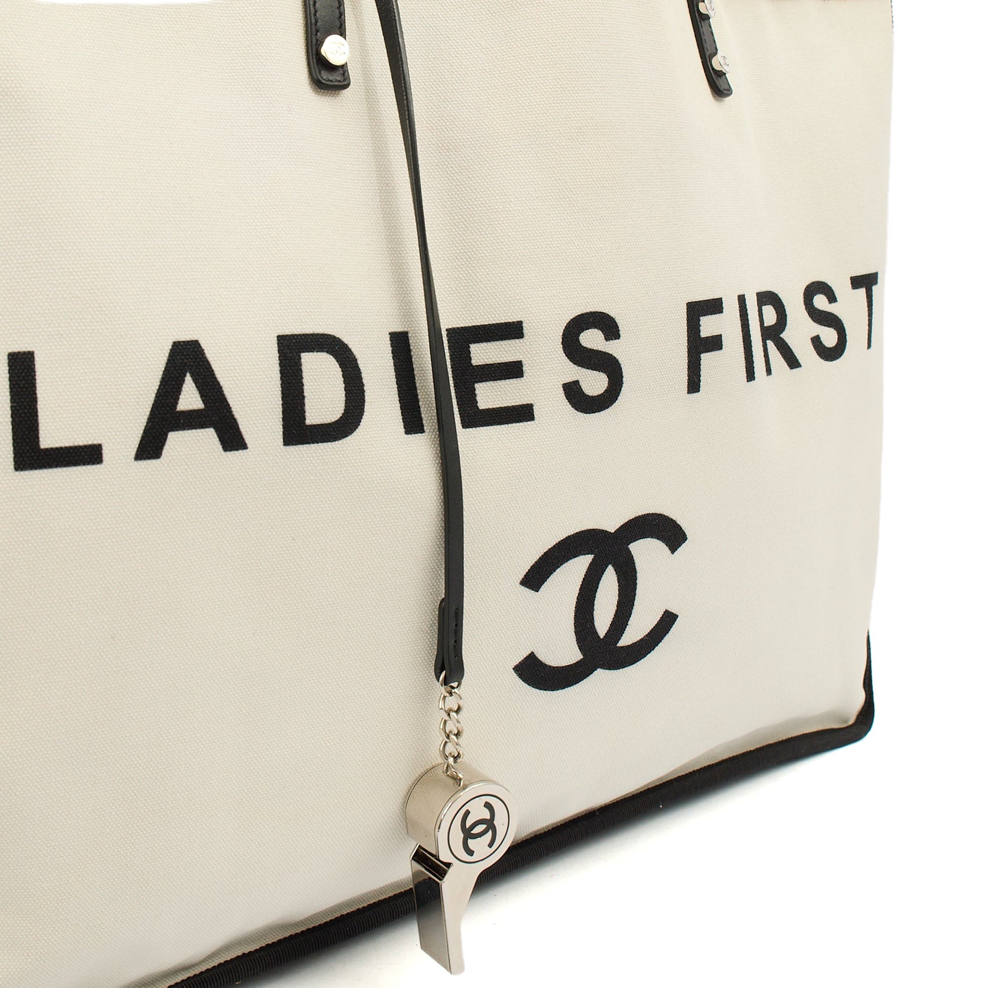 Chanel Tote Ladies First Shopping Tote in White, Canvas — Alternate View 9