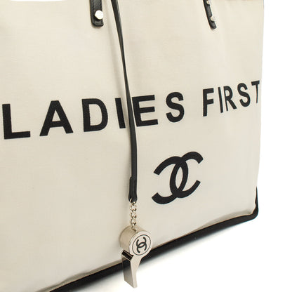 Chanel Tote Ladies First Shopping Tote in White, Canvas — Alternate View 9