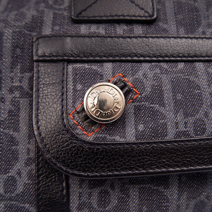 Christian Dior Tote Flight East West in Blue, Oblique Jacquard Canvas — Detail View