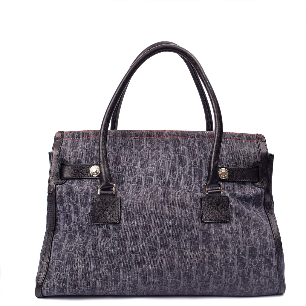 Christian Dior Tote Flight East West in Blue, Oblique Jacquard Canvas — Back View