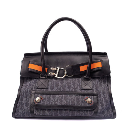 Christian Dior Tote Flight East West in Blue, Oblique Jacquard Canvas — Front View