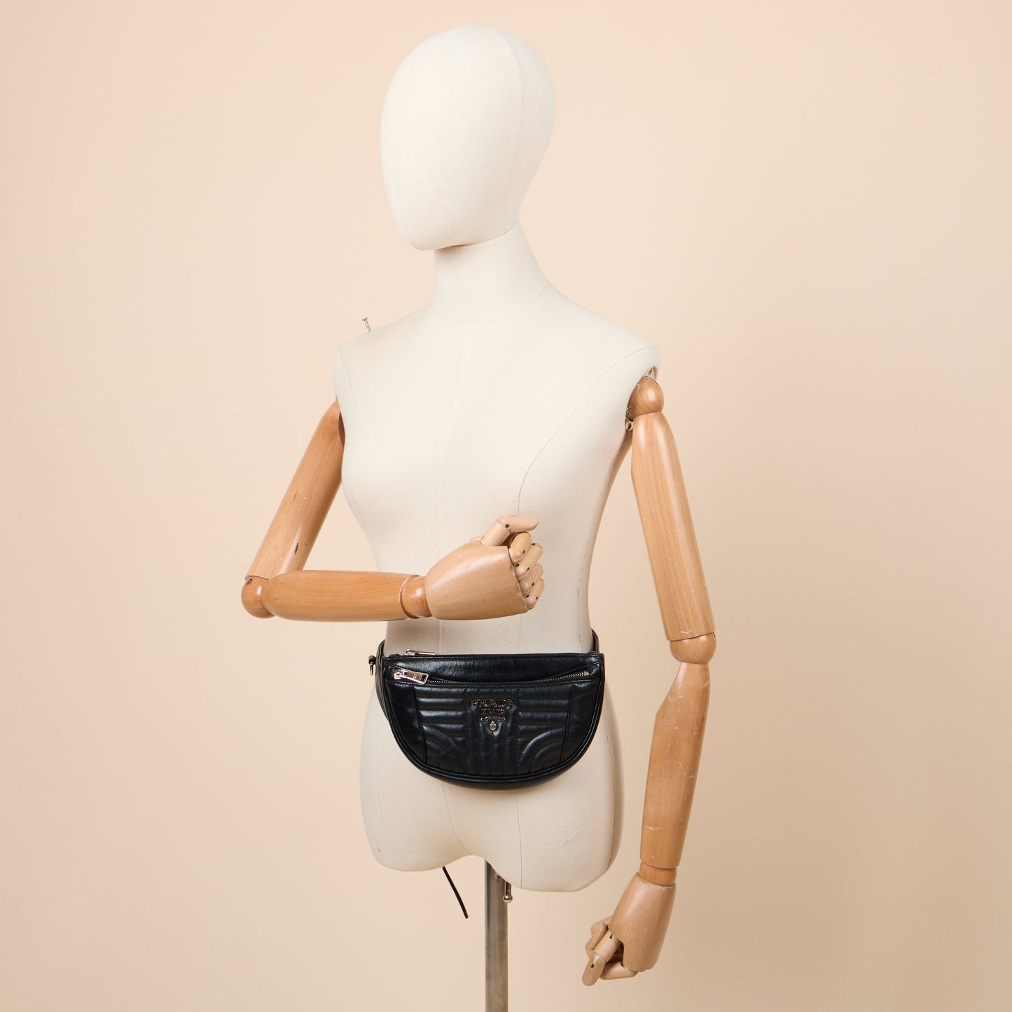 Prada Cross Body Belt Bag in Black, Leather — Side View