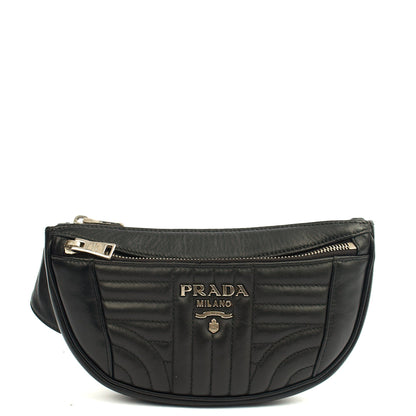 Prada Cross Body Belt Bag in Black, Leather — Front View