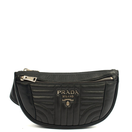 Prada Cross Body Belt Bag in Black, Leather — Front View