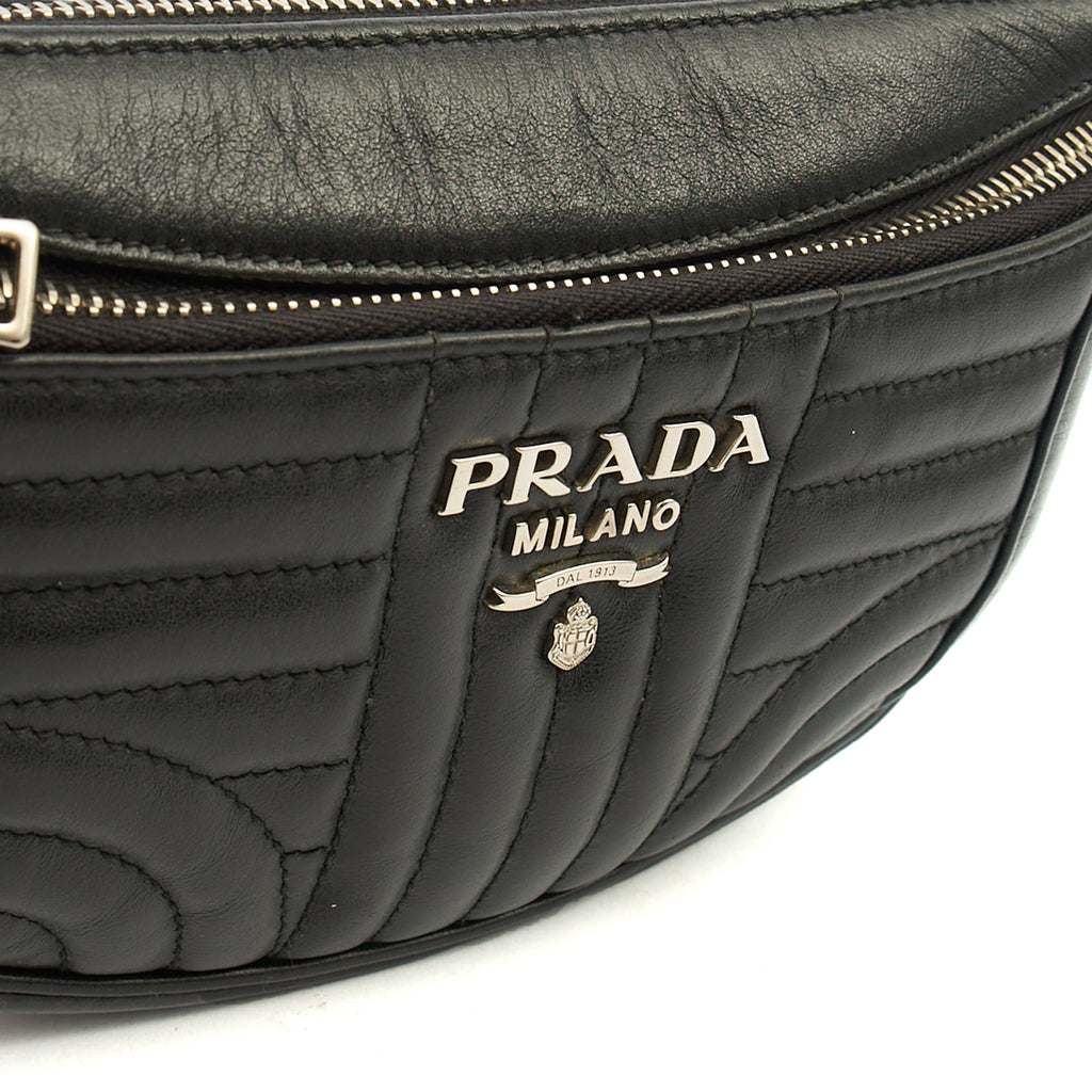 Prada Cross Body Belt Bag in Black, Leather — Lifestyle View
