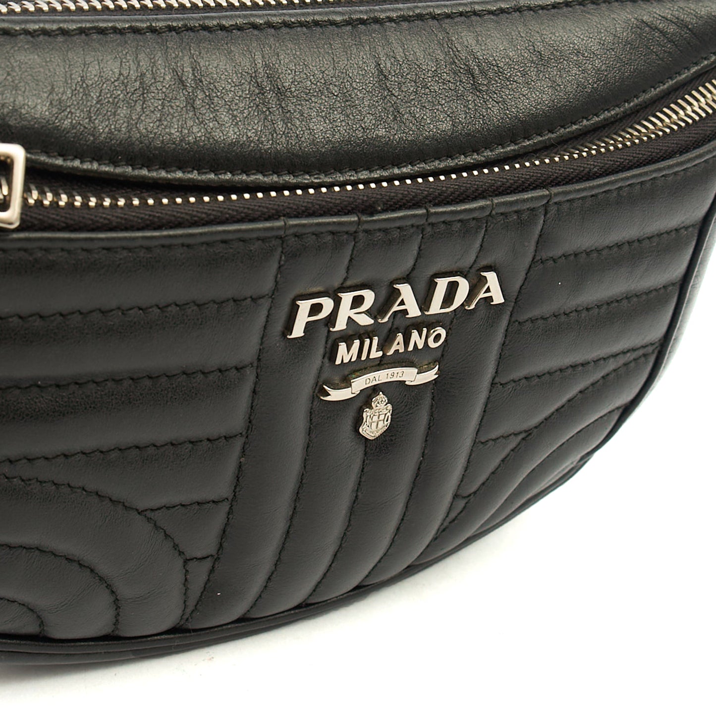 Prada Cross Body Belt Bag in Black, Leather — Lifestyle View