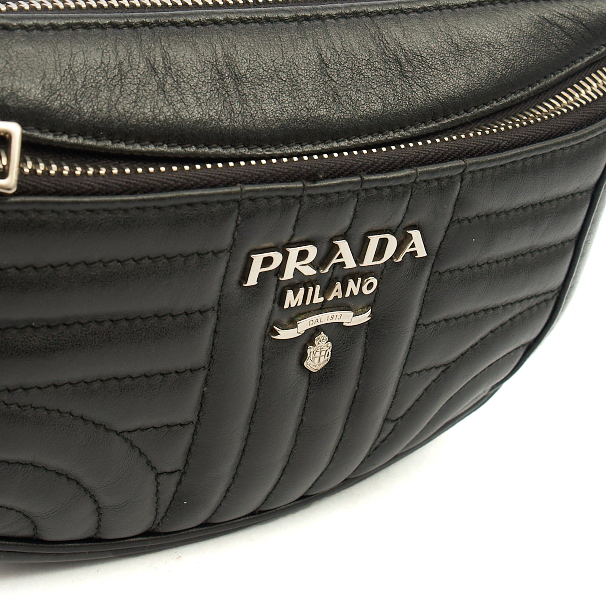 Prada Cross Body Belt Bag in Black, Leather — Lifestyle View