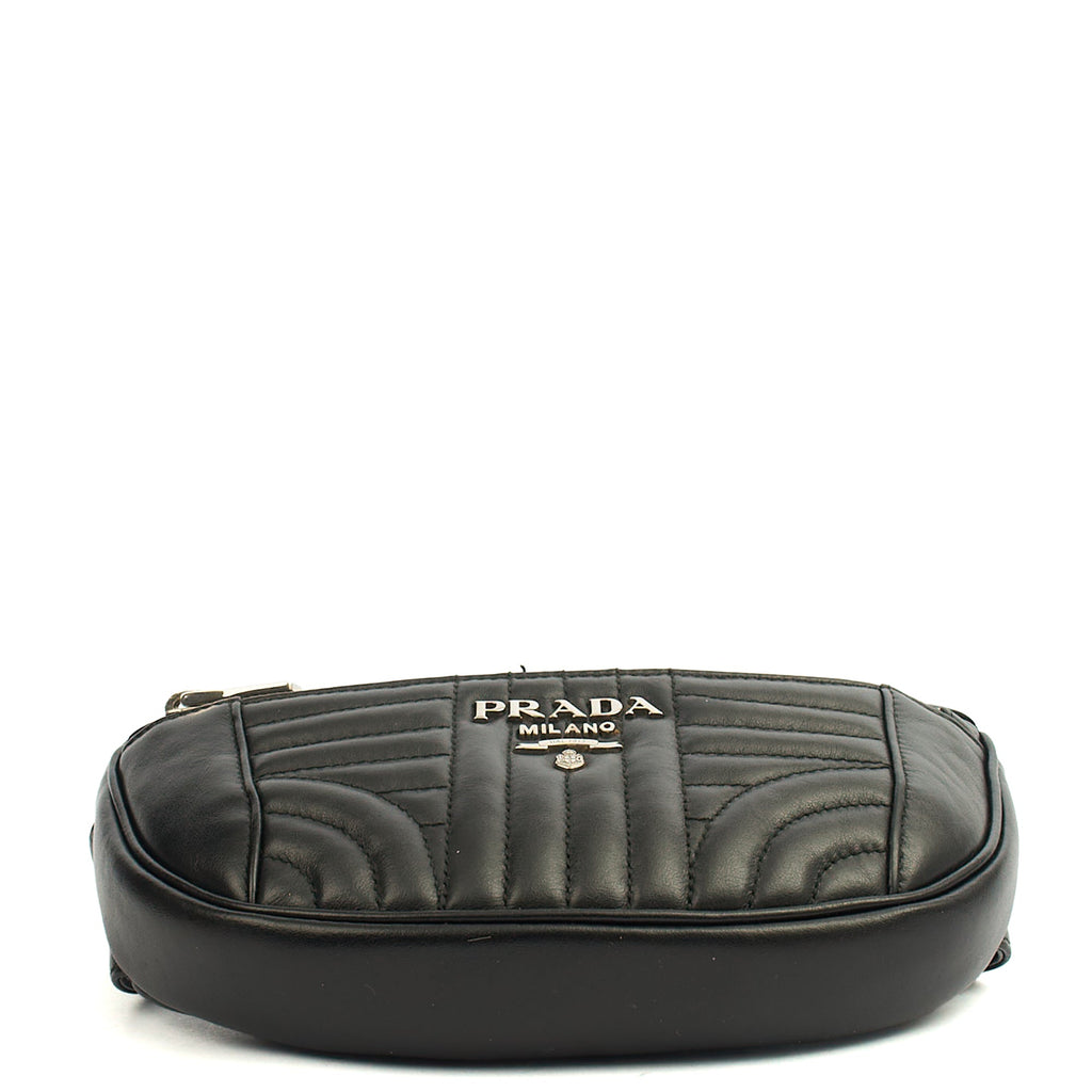 Prada Cross Body Belt Bag in Black, Leather — Detail View
