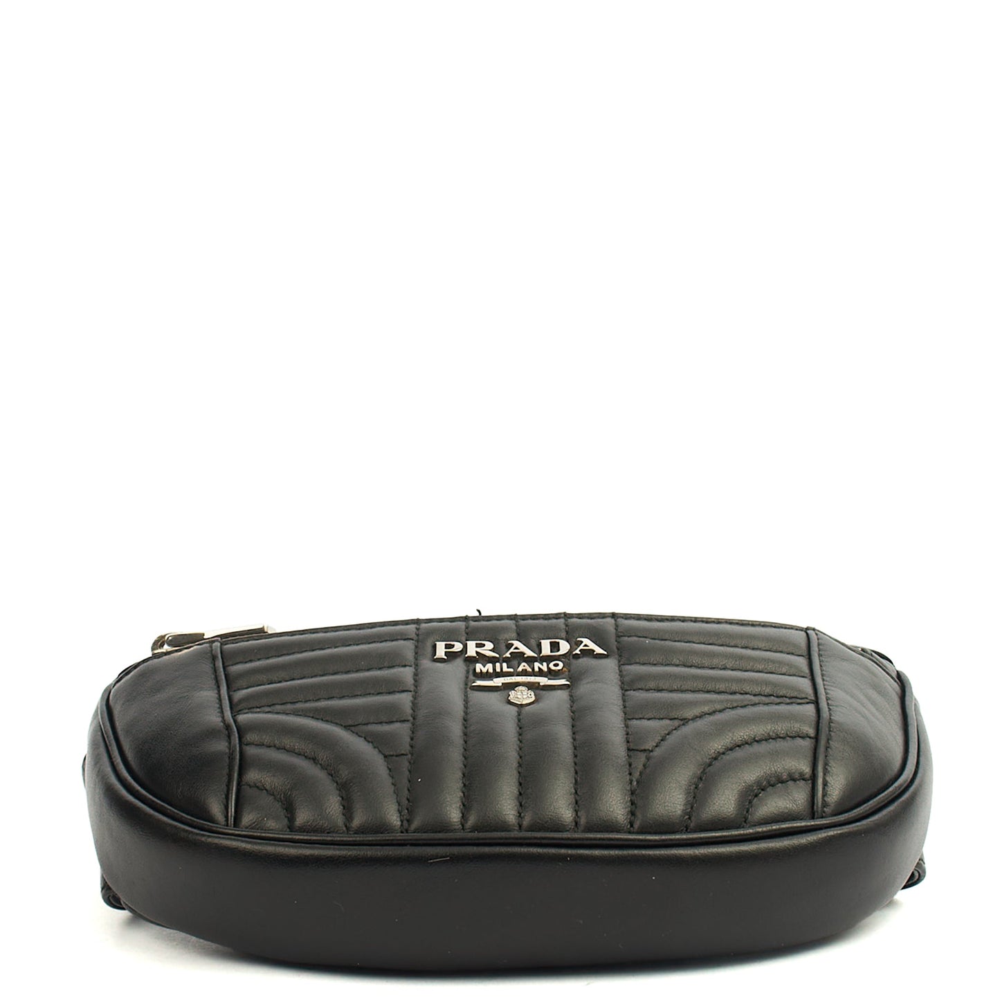 Prada Cross Body Belt Bag in Black, Leather — Detail View