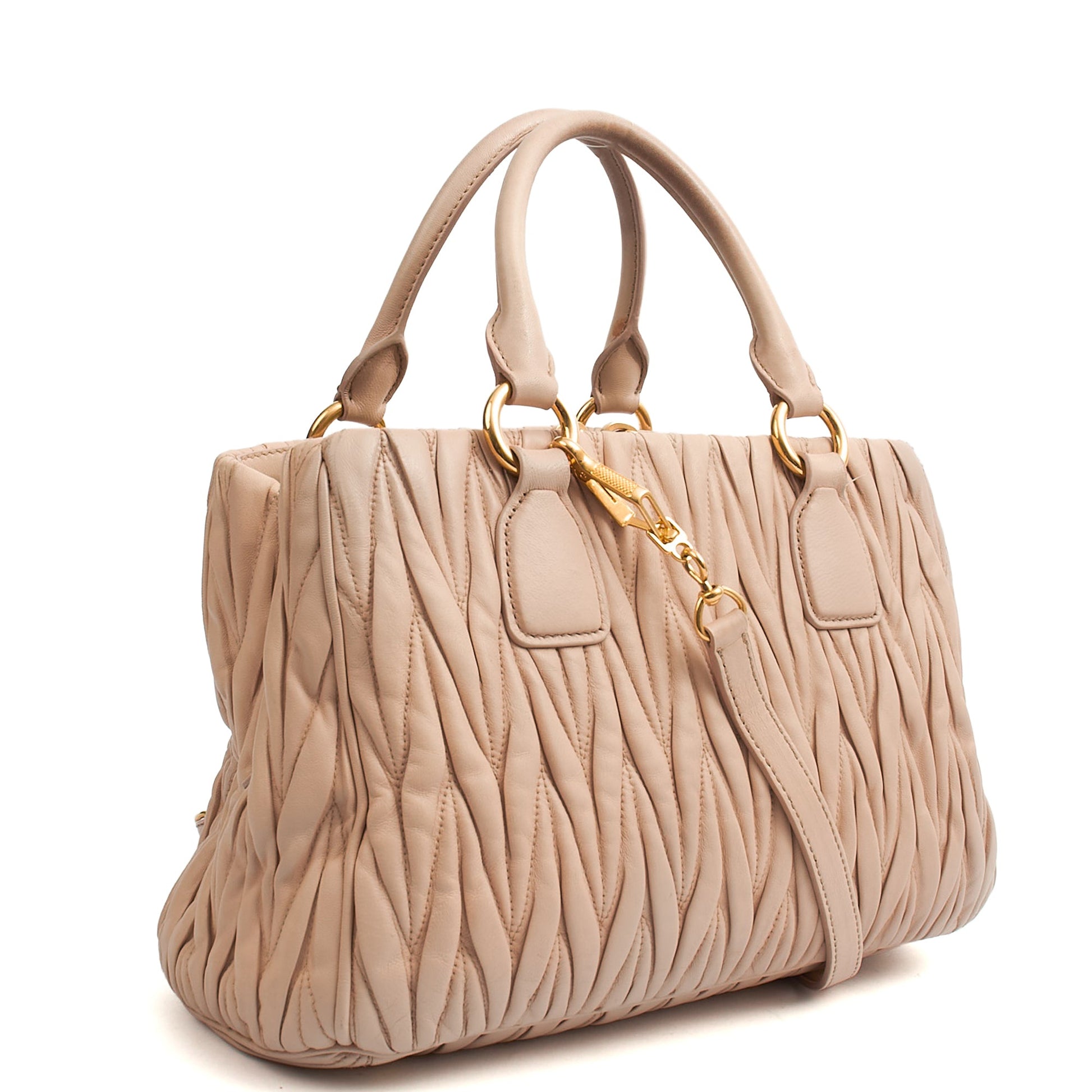 Miu Miu Tote Tote in Pink, Leather — Side View