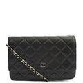 Chanel Cross Body Wallet on Chain in Black, Lambskin Leather — Front View