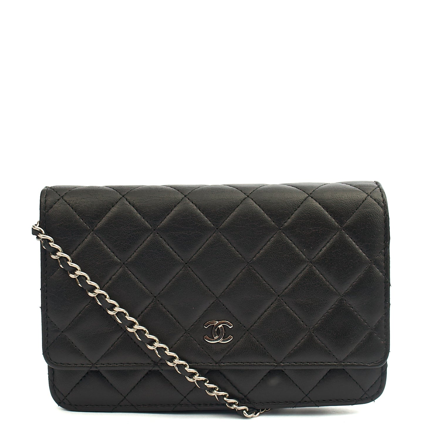 Chanel Cross Body Wallet on Chain in Black, Lambskin Leather — Front View