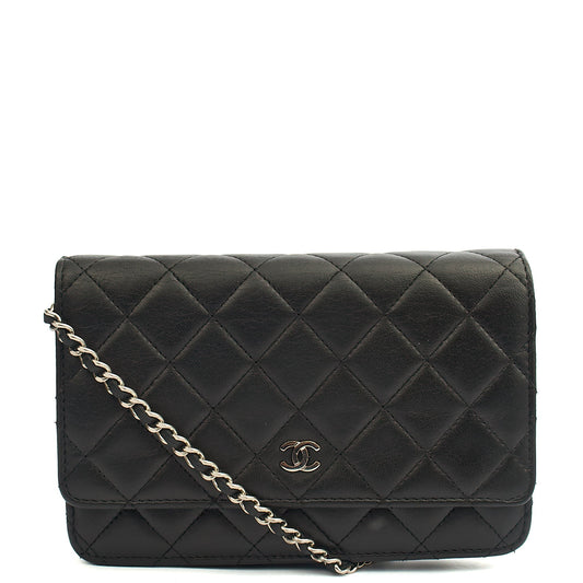 Chanel Cross Body Wallet on Chain in Black, Lambskin Leather — Front View