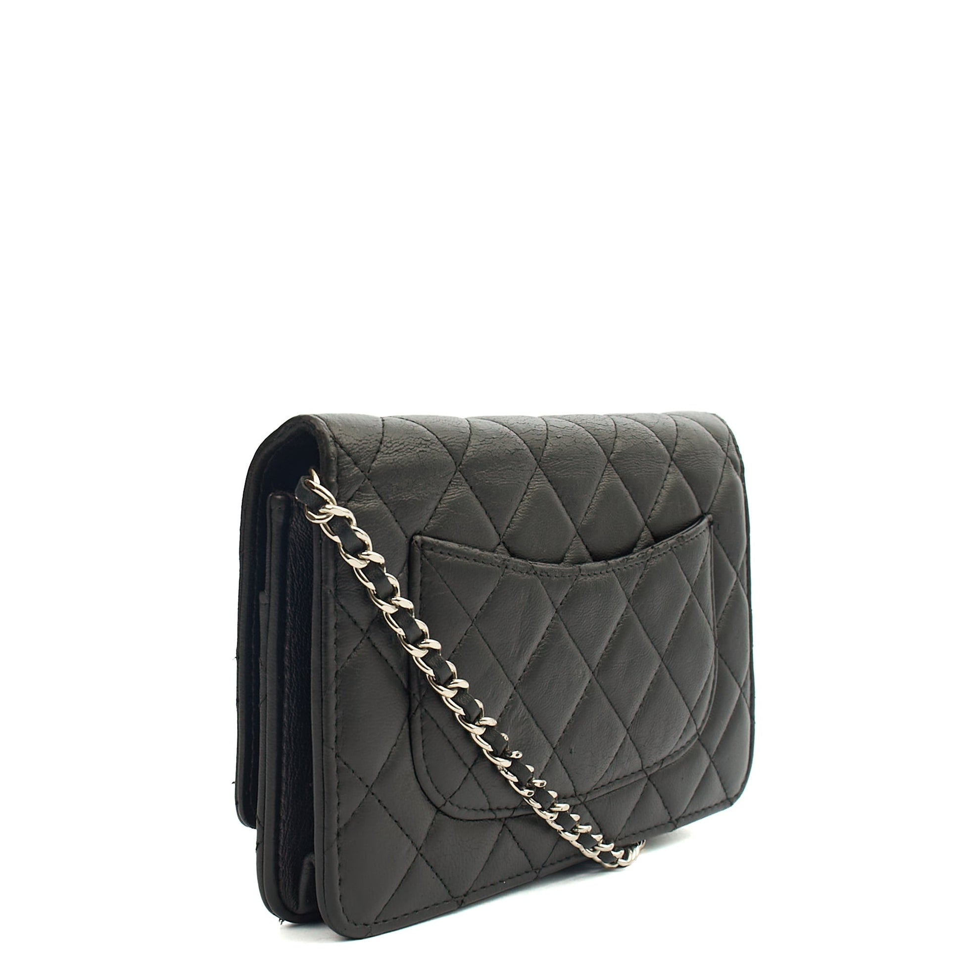 Chanel Cross Body Wallet on Chain in Black, Lambskin Leather — Side View