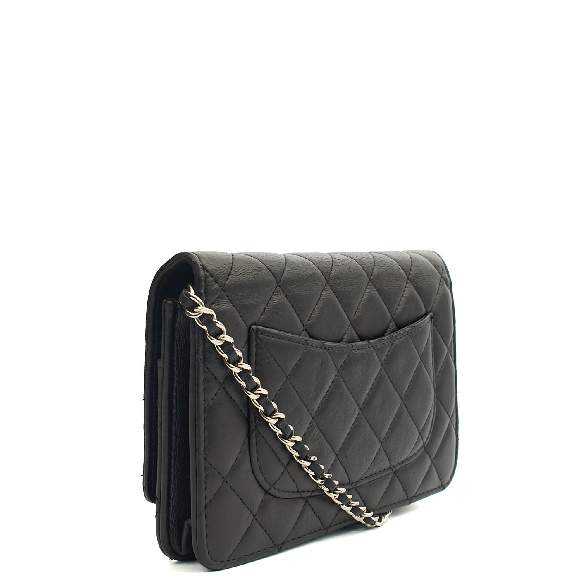 Chanel Cross Body Wallet on Chain in Black, Lambskin Leather — Side View