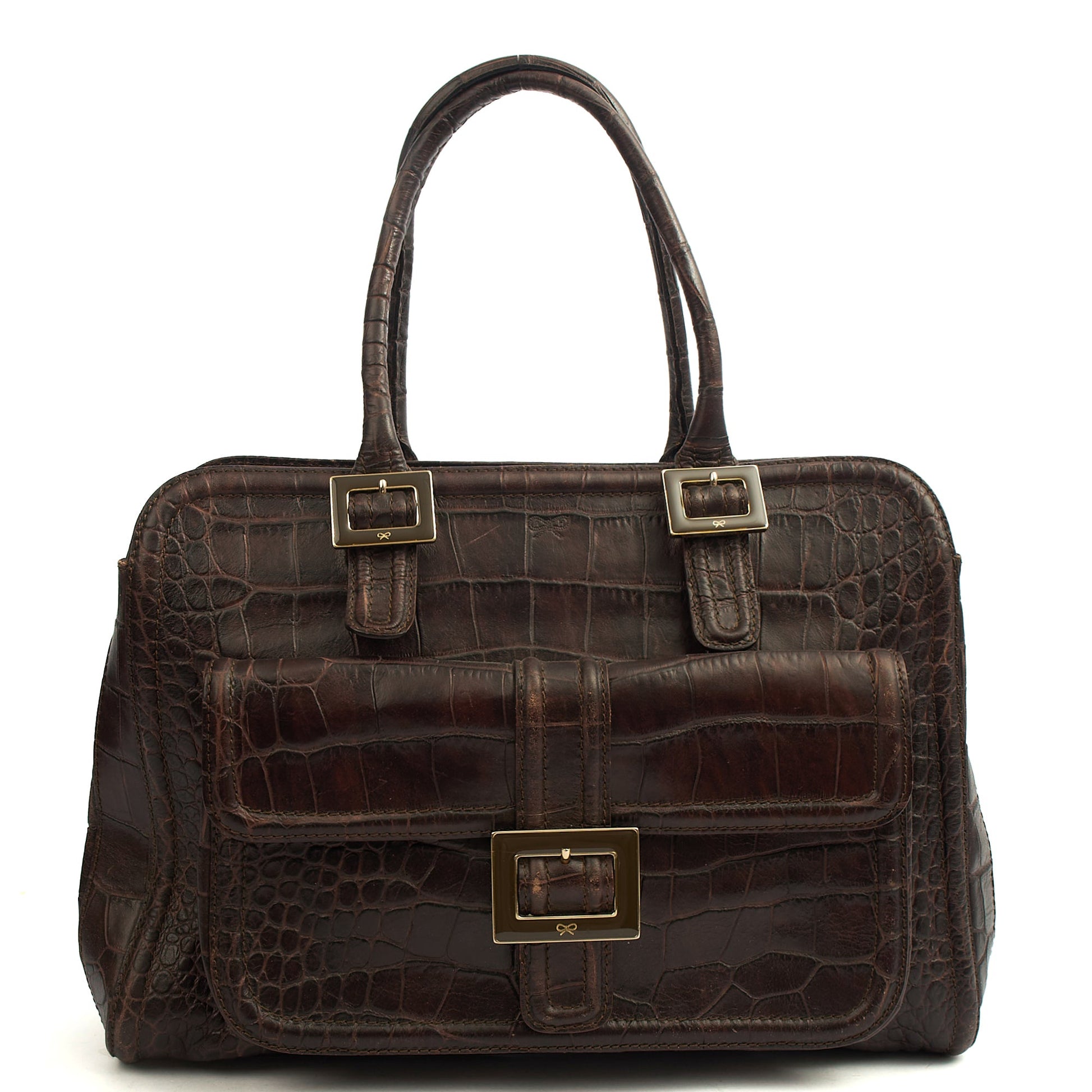 Anya Hindmarch Shoulder Bag Shoulder Bag in Brown, Exotic Effect Leather — Front View
