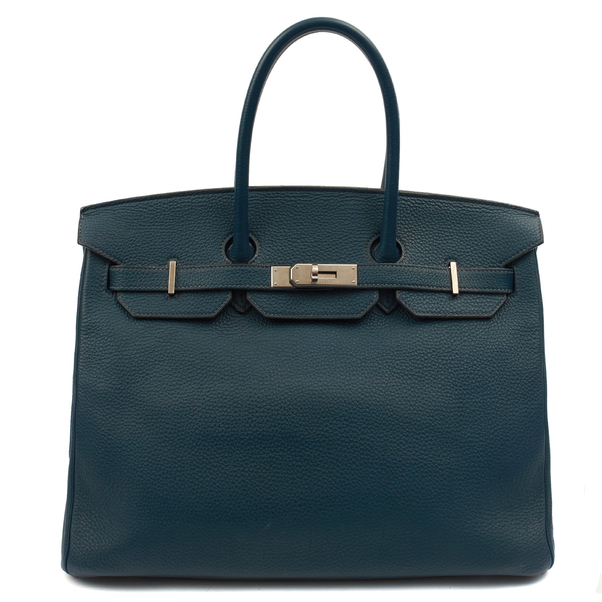 Hermes Top Handle Birkin 35 in Bleu De Prussee, Togo Leather — Front View