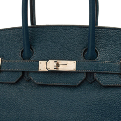 Hermes Top Handle Birkin 35 in Bleu De Prussee, Togo Leather — Lifestyle View