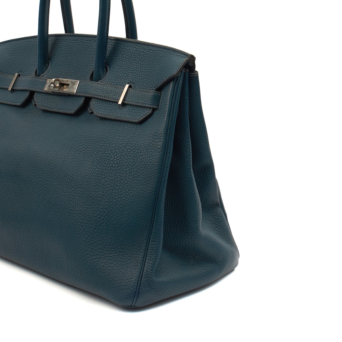 Hermes Top Handle Birkin 35 in Bleu De Prussee, Togo Leather — Detail View