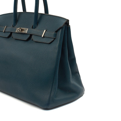 Hermes Top Handle Birkin 35 in Bleu De Prussee, Togo Leather — Alternate View 27