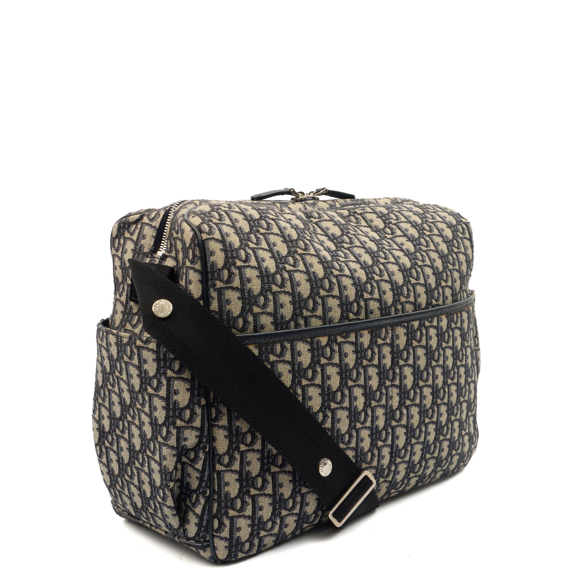 Christian Dior Baby Change Bag in Blue, Dior Oblique Embroidery — Side View