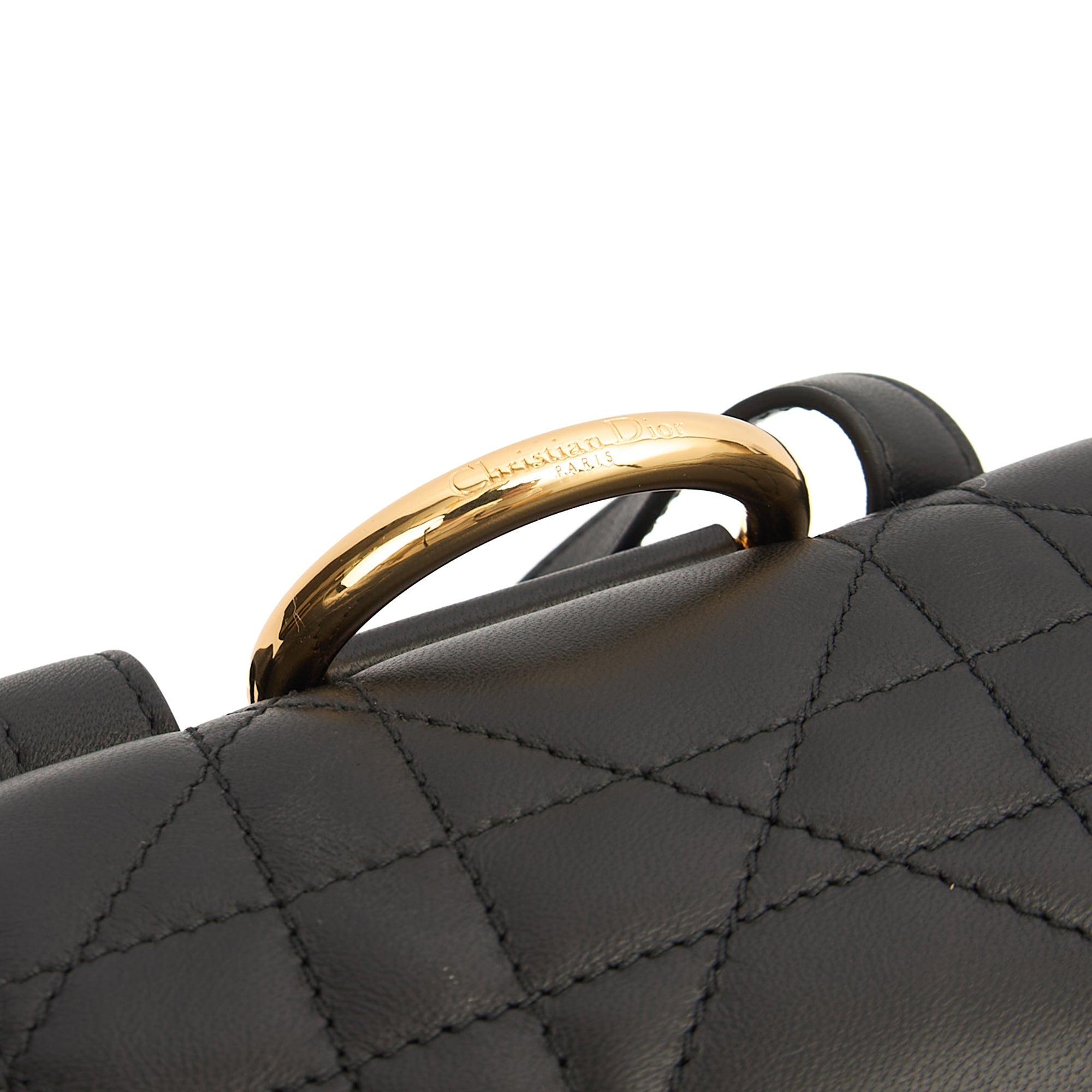 Christian Dior Backpack Caro Backpack in Black, Cannage Quilted Lambskin — Detail View