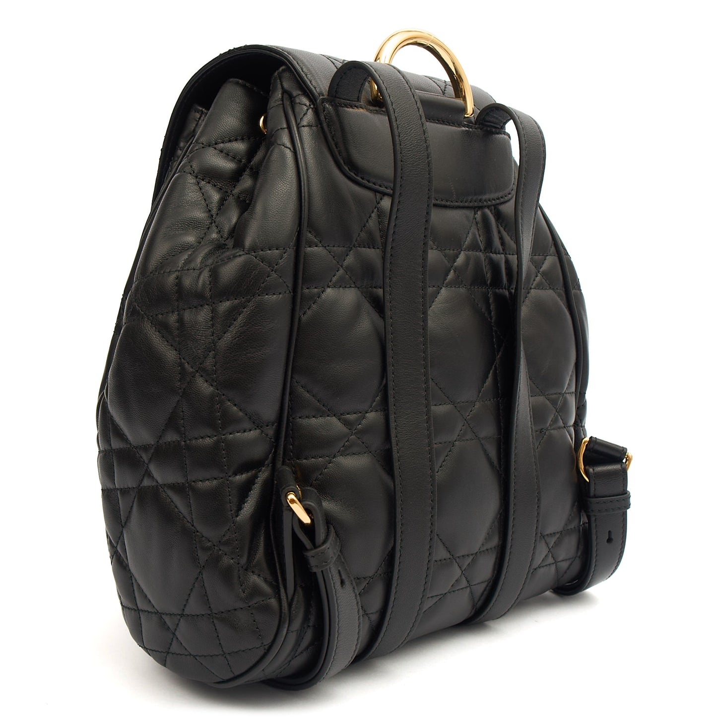 Christian Dior Backpack Caro Backpack in Black, Cannage Quilted Lambskin — Side View