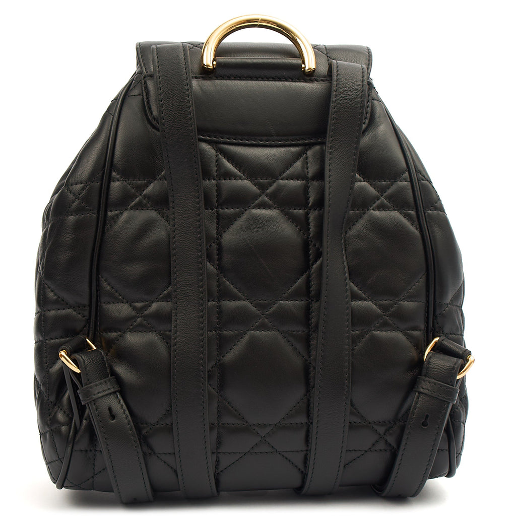 Christian Dior Backpack Caro Backpack in Black, Cannage Quilted Lambskin — Back View